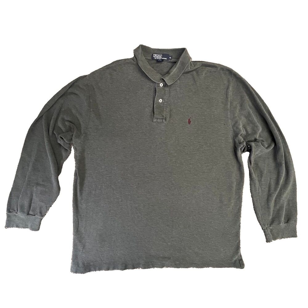 Vtg Ralph Lauren Polo Shirt Mens Extra Large XL Gray Long Sleeve  Pony Cotton